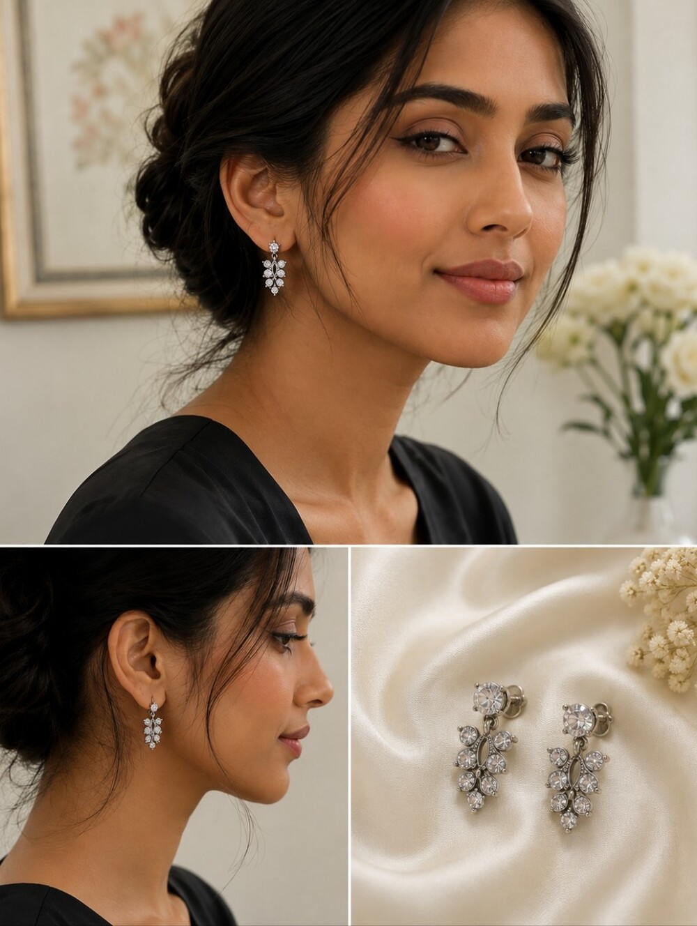 Bogoff Sparkling Silver Crystal Cluster Drop Earrings - Elegant Women's Jewelry
